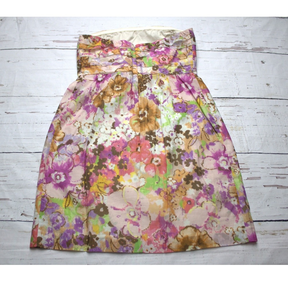 J.Crew Cotton Silk Floral Strapless Mini Dress Size 8 Wedding Guest Boho - Picture 3 of 9
